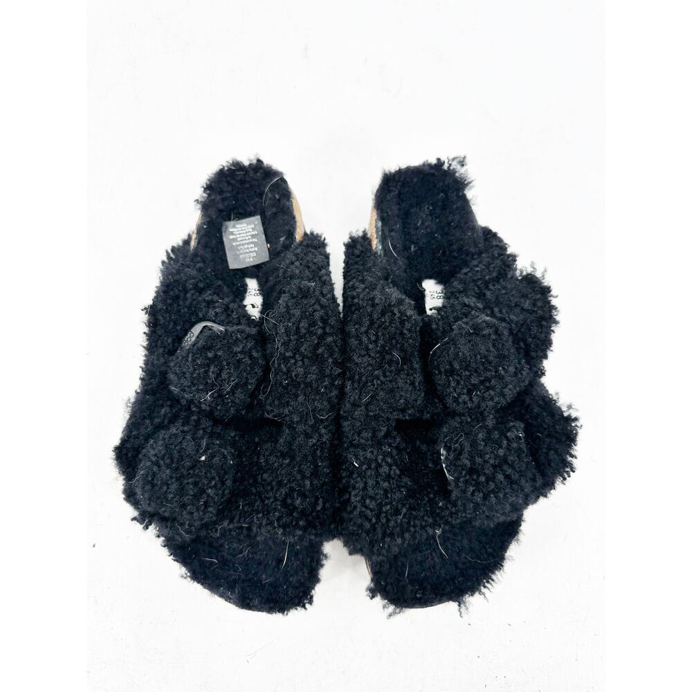 Birkenstock Arizona Shearling Teddy Big Buckle Black Sandals 38
